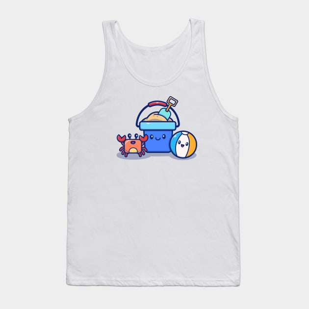 Cute Summer Bucket Sand With Crab And Ball Tank Top by Catalyst Labs